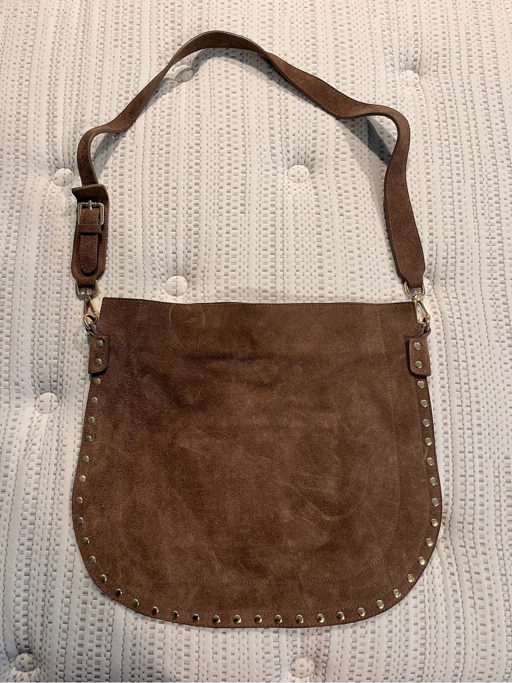 Brown Suede Studded Shoulder Bag